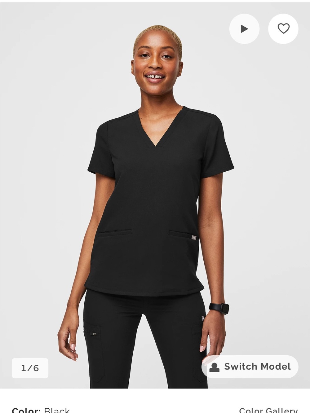Black V-Neck Women's Top - Professional Scrub Style FIGS M